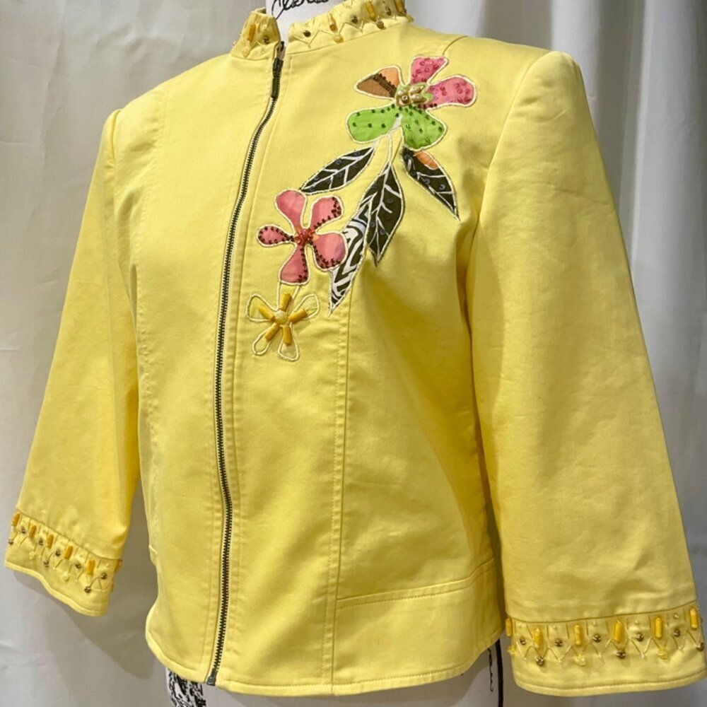 VINTAGE PATCHNGTON YELLOW EMBROIDERED ZIPPED BLAZER JACKET SIZE SMALL - Picture 5 of 11